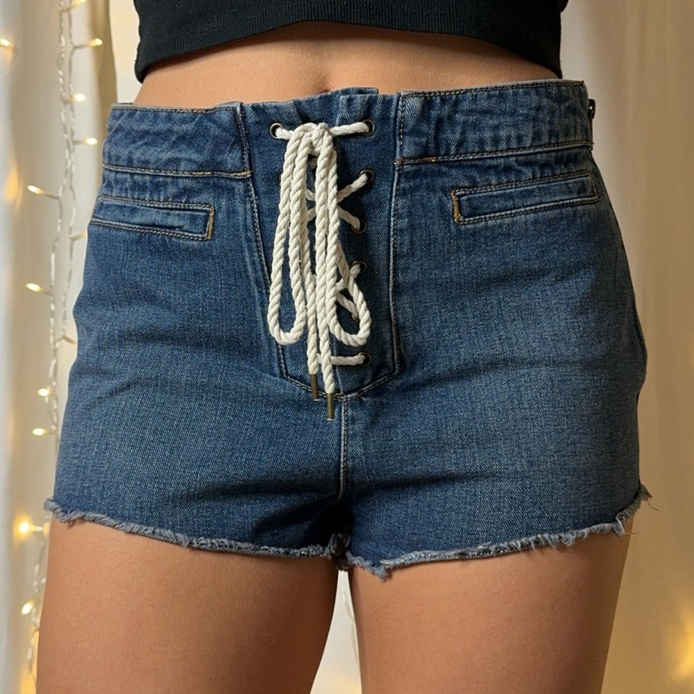 BDG Blue Lace-Up Jean Shorts